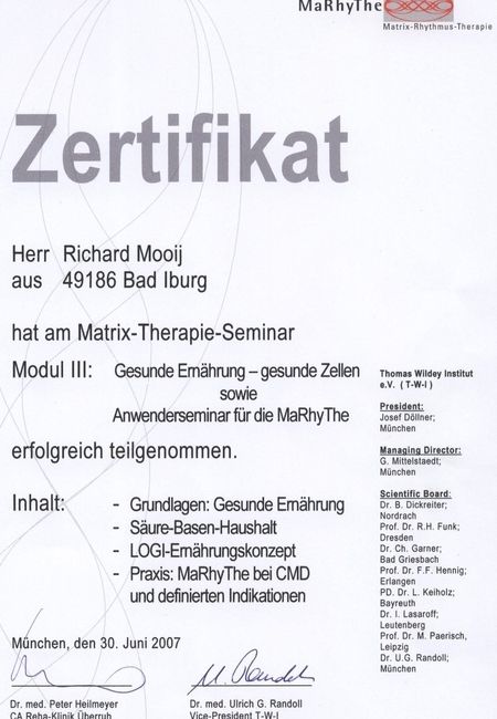 Zertifikate - Praxis für Ganzheitliche Ärztliche Osteopathie Drs. Richard Mooij