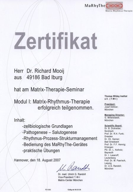 Zertifikate - Praxis für Ganzheitliche Ärztliche Osteopathie Drs. Richard Mooij