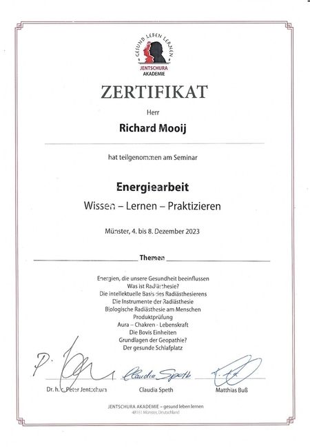 Zertifikate - Praxis für Ganzheitliche Ärztliche Osteopathie Drs. Richard Mooij