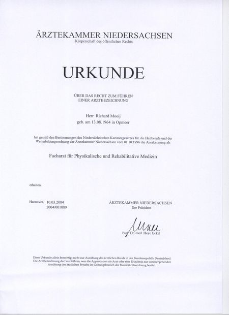 Zertifikate - Praxis für Ganzheitliche Ärztliche Osteopathie Drs. Richard Mooij