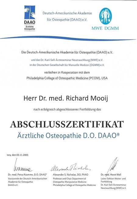 Zertifikate - Praxis für Ganzheitliche Ärztliche Osteopathie Drs. Richard Mooij