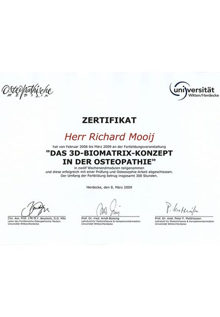 Zertifikate - Praxis für Ganzheitliche Ärztliche Osteopathie Drs. Richard Mooij