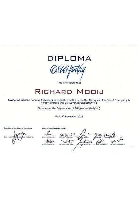 Zertifikate - Praxis für Ganzheitliche Ärztliche Osteopathie Drs. Richard Mooij