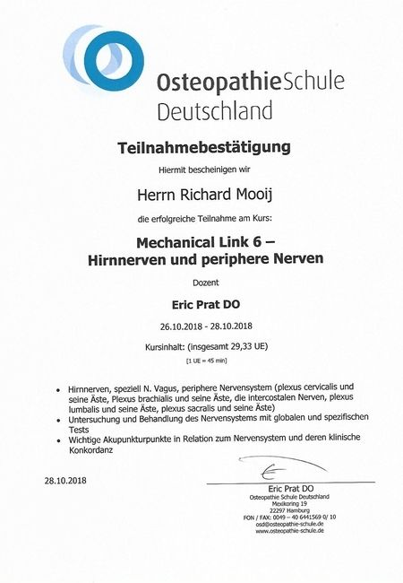 Zertifikate - Praxis für Ganzheitliche Ärztliche Osteopathie Drs. Richard Mooij