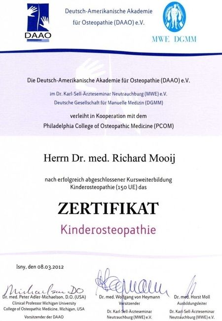 Zertifikate - Praxis für Ganzheitliche Ärztliche Osteopathie Drs. Richard Mooij