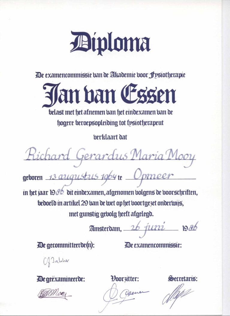 Diploma Jan van Essen